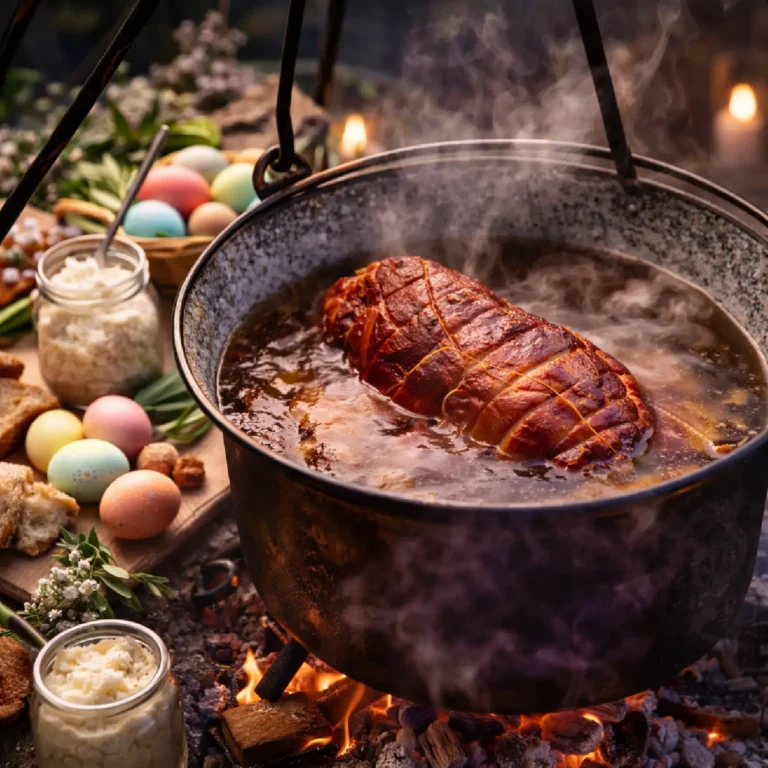 Húsvéti sonka bográcsban – füstös, szabadtűzi változat