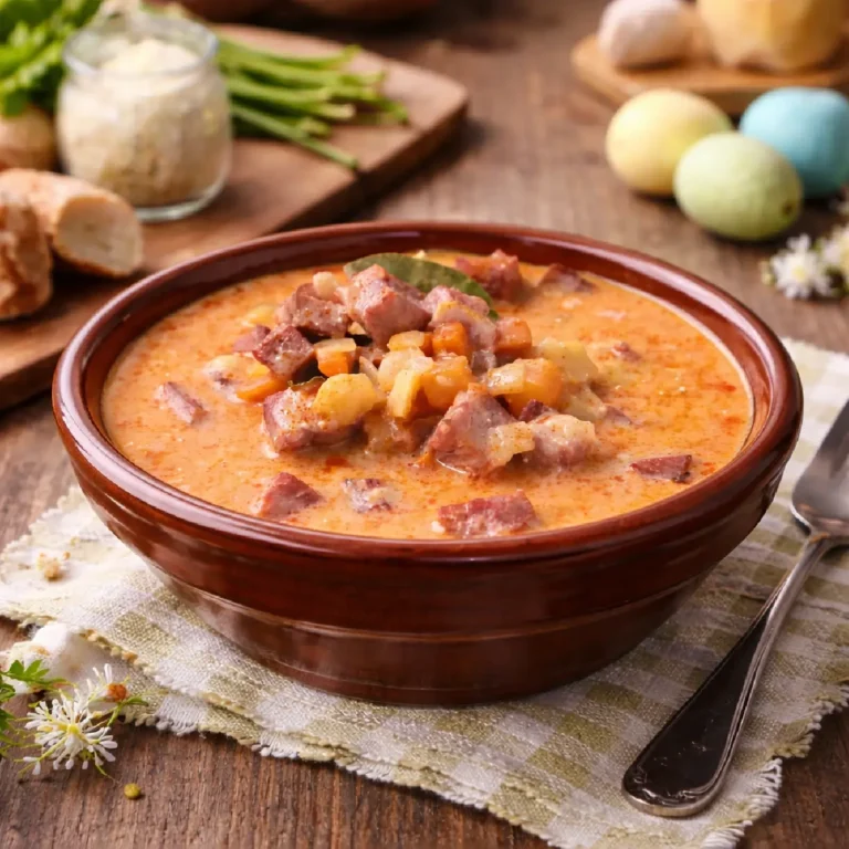 Tejfölös sonkaleves bográcsban